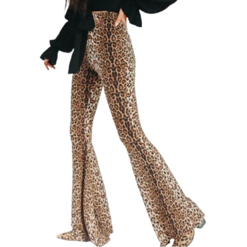 Leopard Print High Waisted Flare Pants